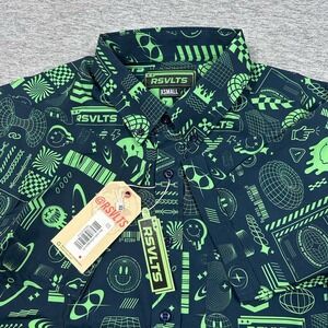 RSVLTS Shirt Mens Size XS Blue Green Y2K Widgets Performance Stretch NEW